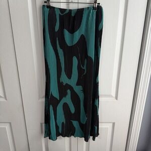 SHEIN Black Green Pattern Pleated Maxi Skirt Women's Size Medium Boho Office